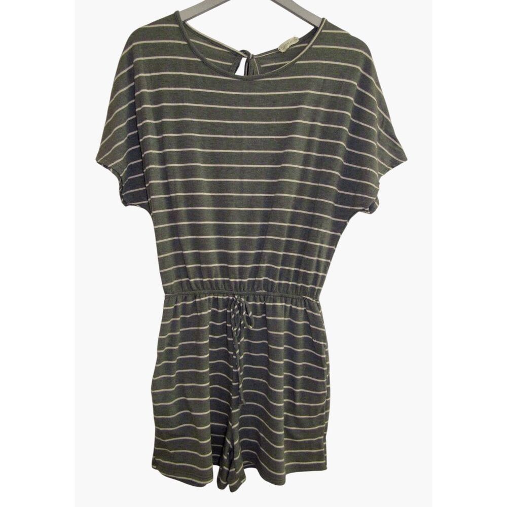 Cotton Bleu Olive Green Stripe Romper Sz M